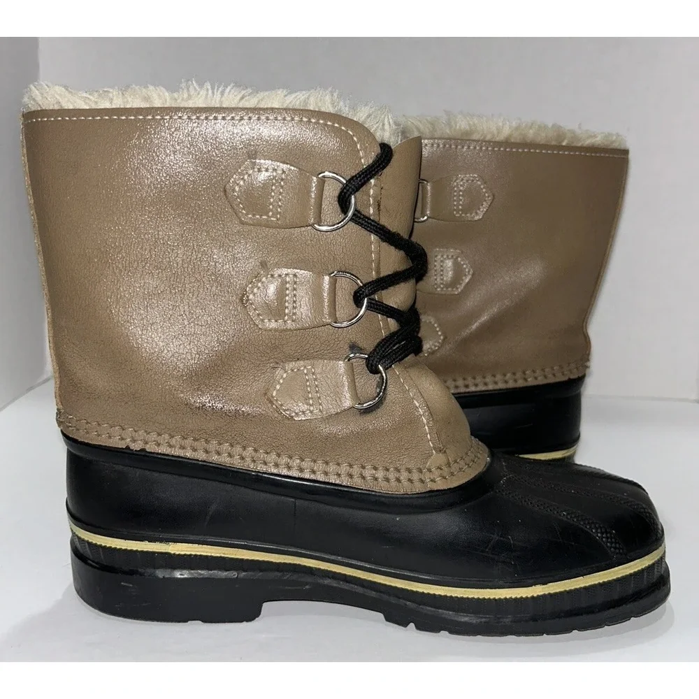 Ram Sorel Women's boots Size 5 Tan Fur Trim Water Resistant Winter Wool‎ Lined
